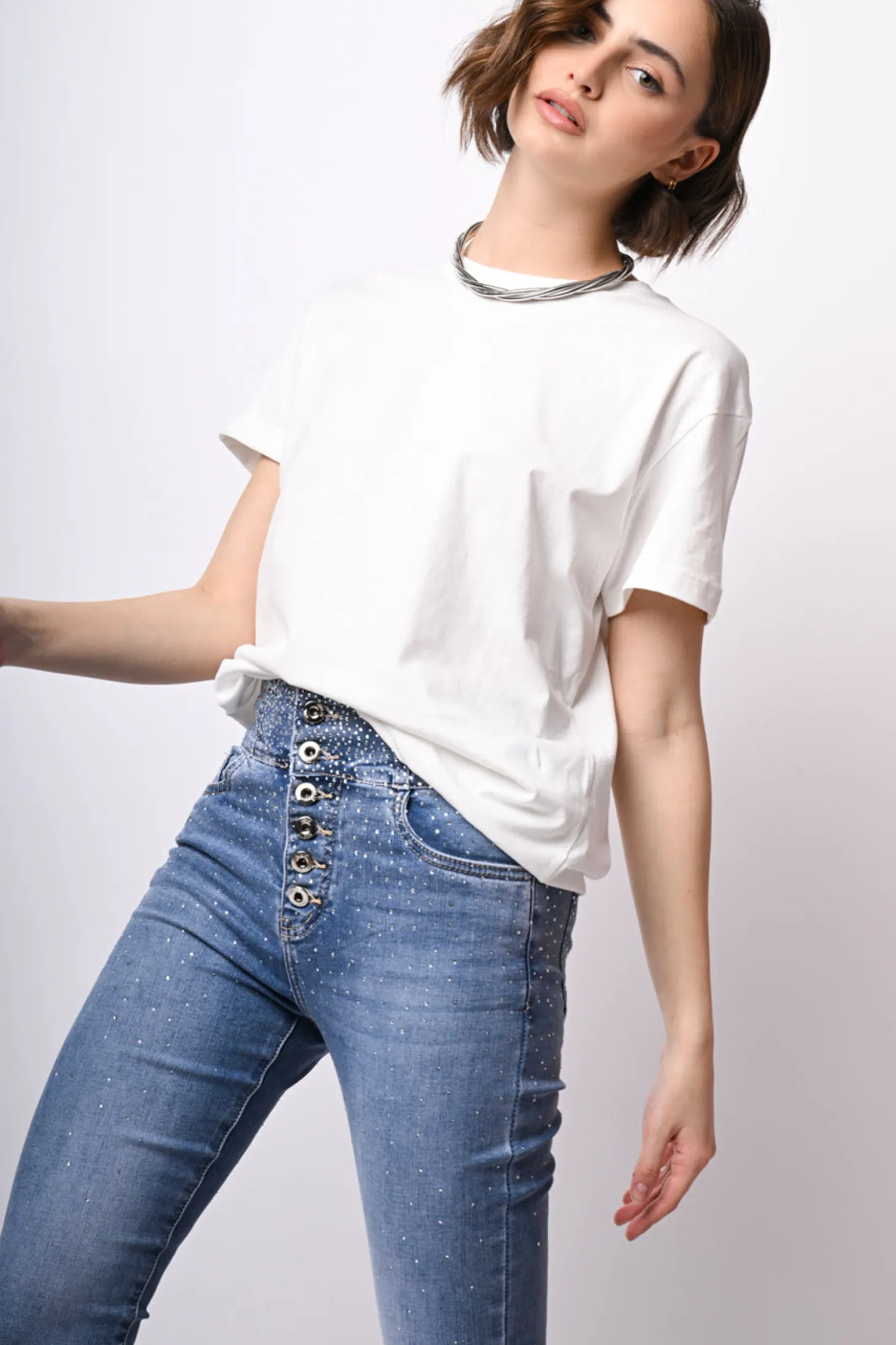 Jeans slim-fit con strass
