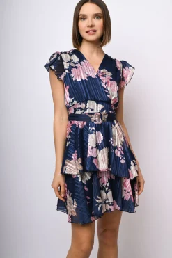 Mini abito in georgette lurex a stampa floreale