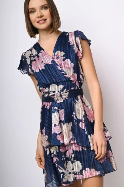 Mini abito in georgette lurex a stampa floreale
