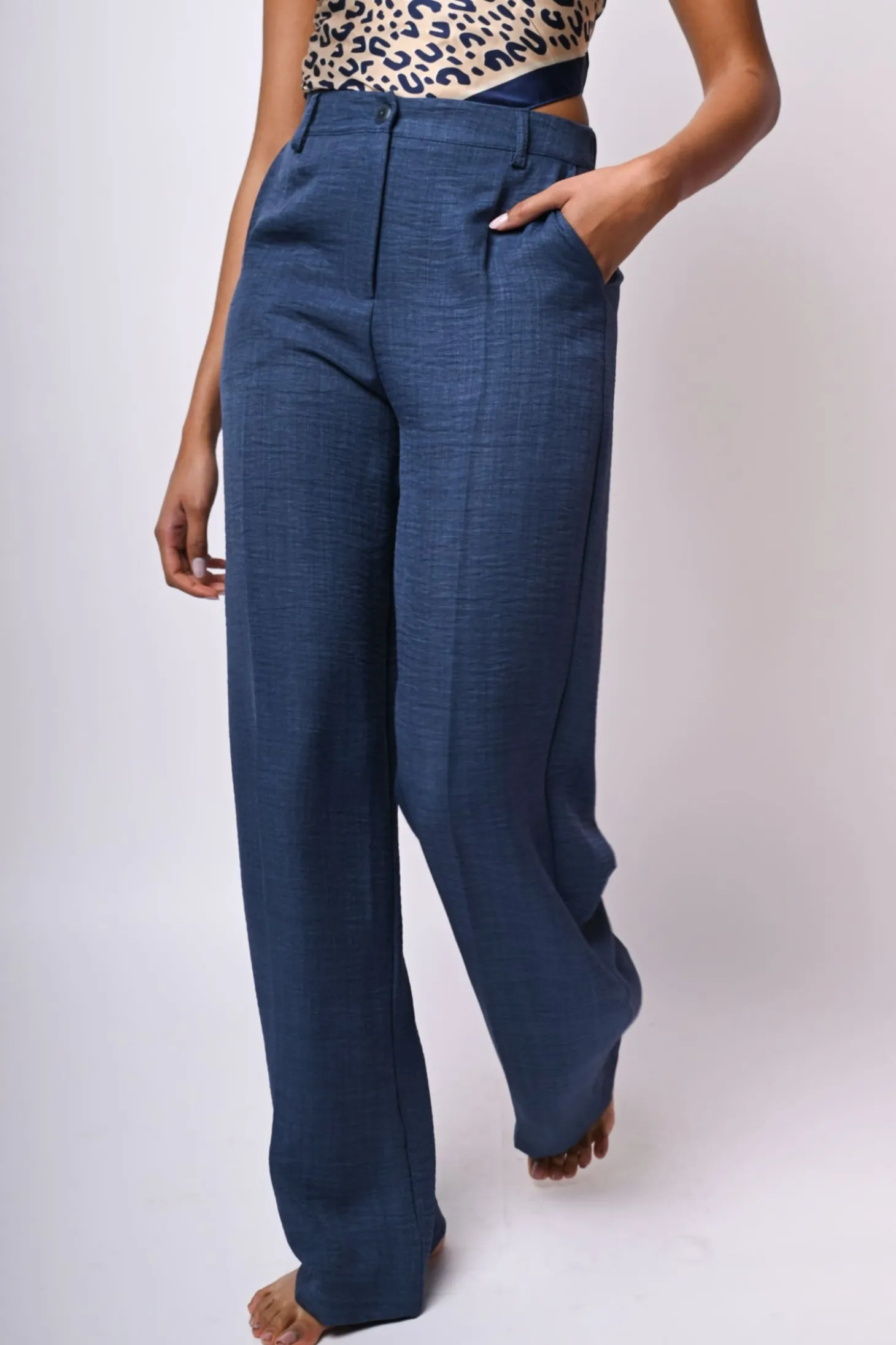 Pantalone palazzo in tessuto fiammato