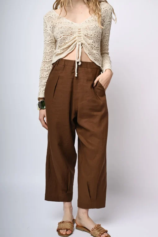 Pantaloni baggy in lino e viscosa