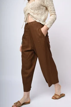 Pantaloni baggy in lino e viscosa