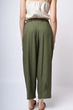 Pantaloni baggy in lino e viscosa