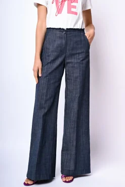 Pantaloni palazzo con vita sfrangiata