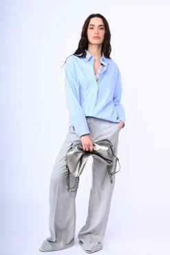 Pantaloni palazzo in gessato lurex