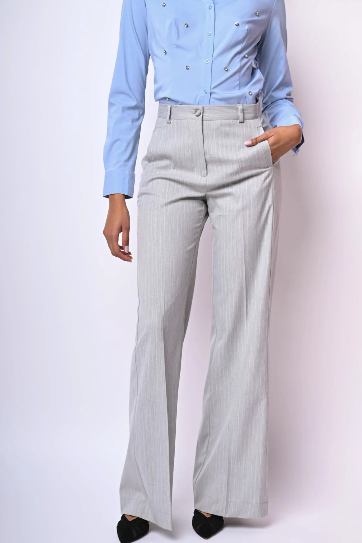 Pantaloni palazzo in gessato lurex