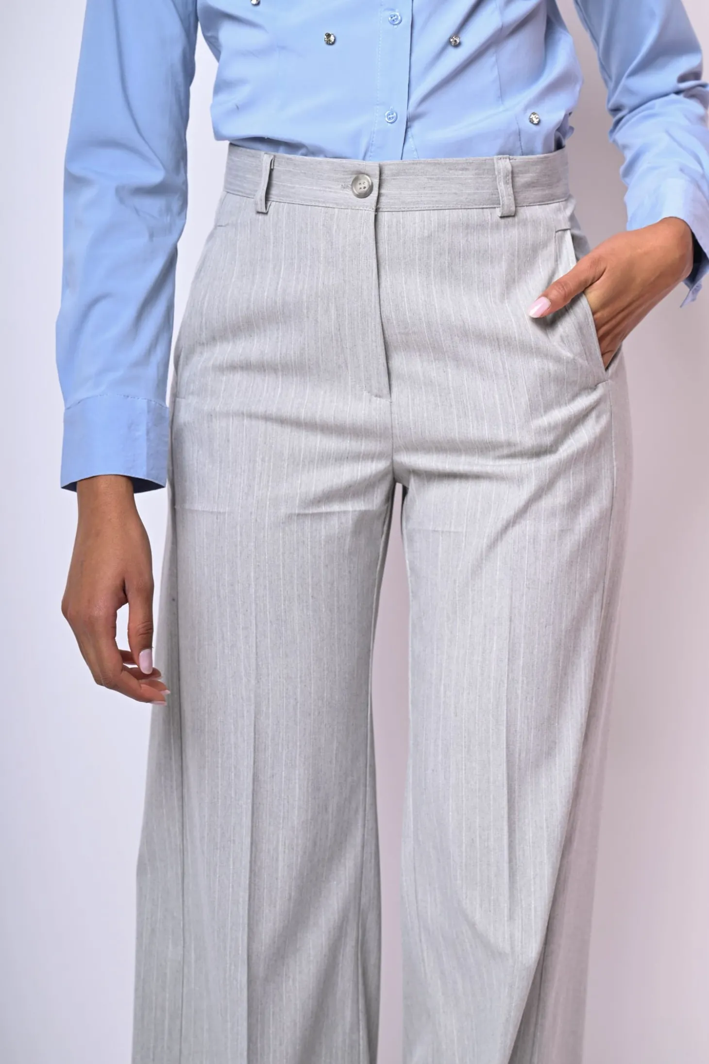 Pantaloni palazzo in gessato lurex