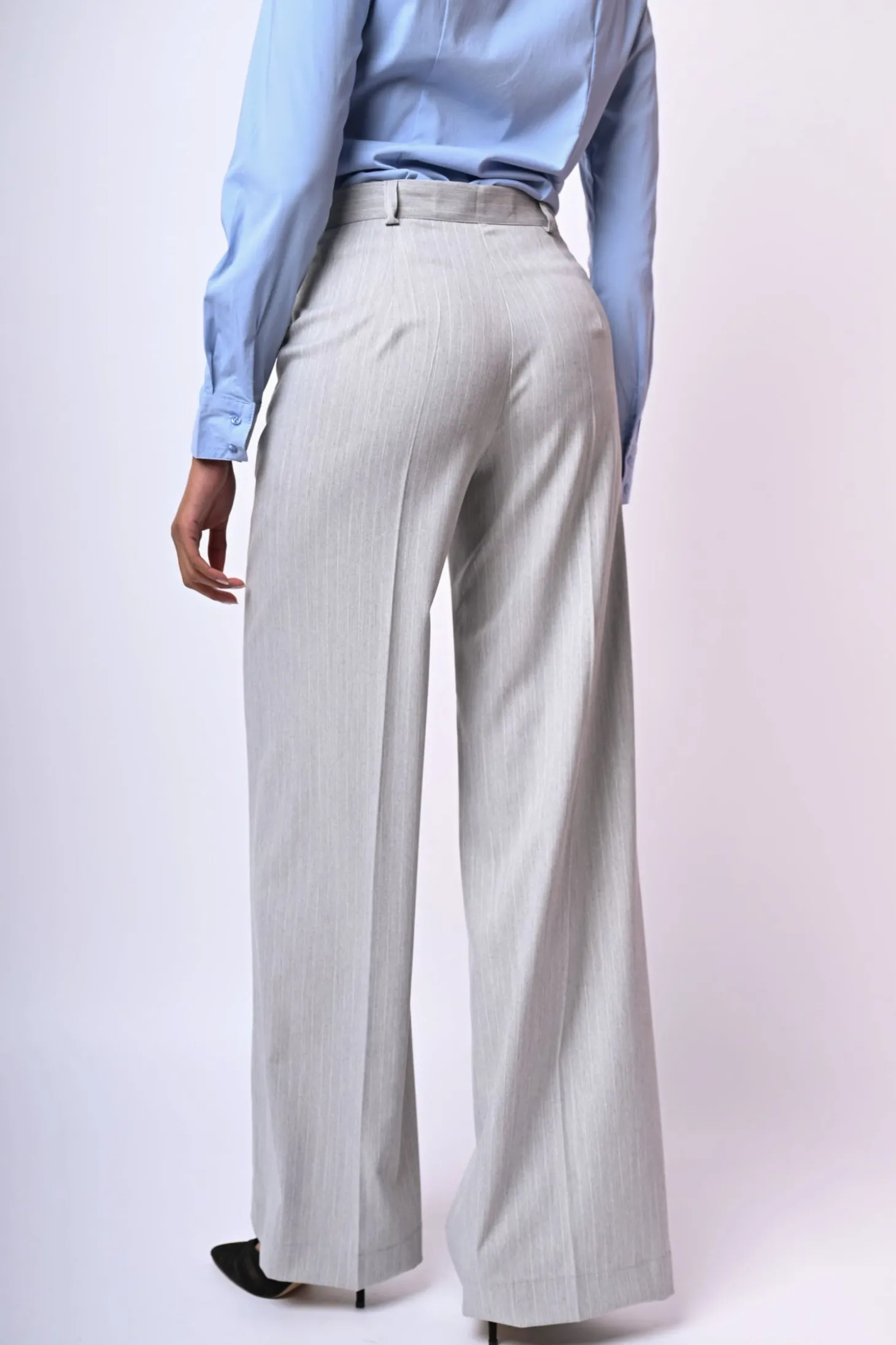 Pantaloni palazzo in gessato lurex