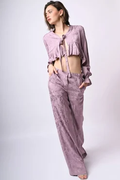 Pantaloni palazzo in jacquard floreale
