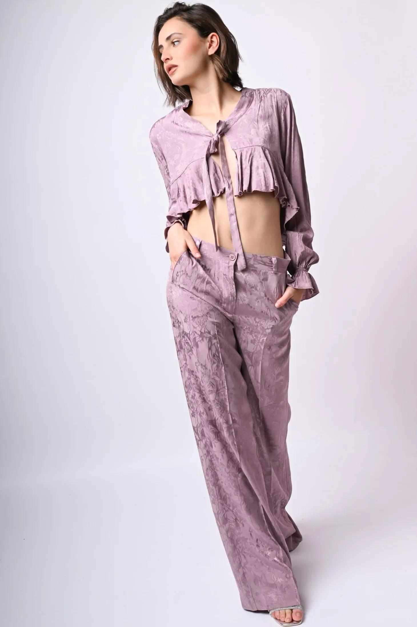Pantaloni palazzo in jacquard floreale