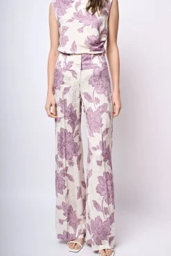 Pantaloni palazzo in jacquard floreale