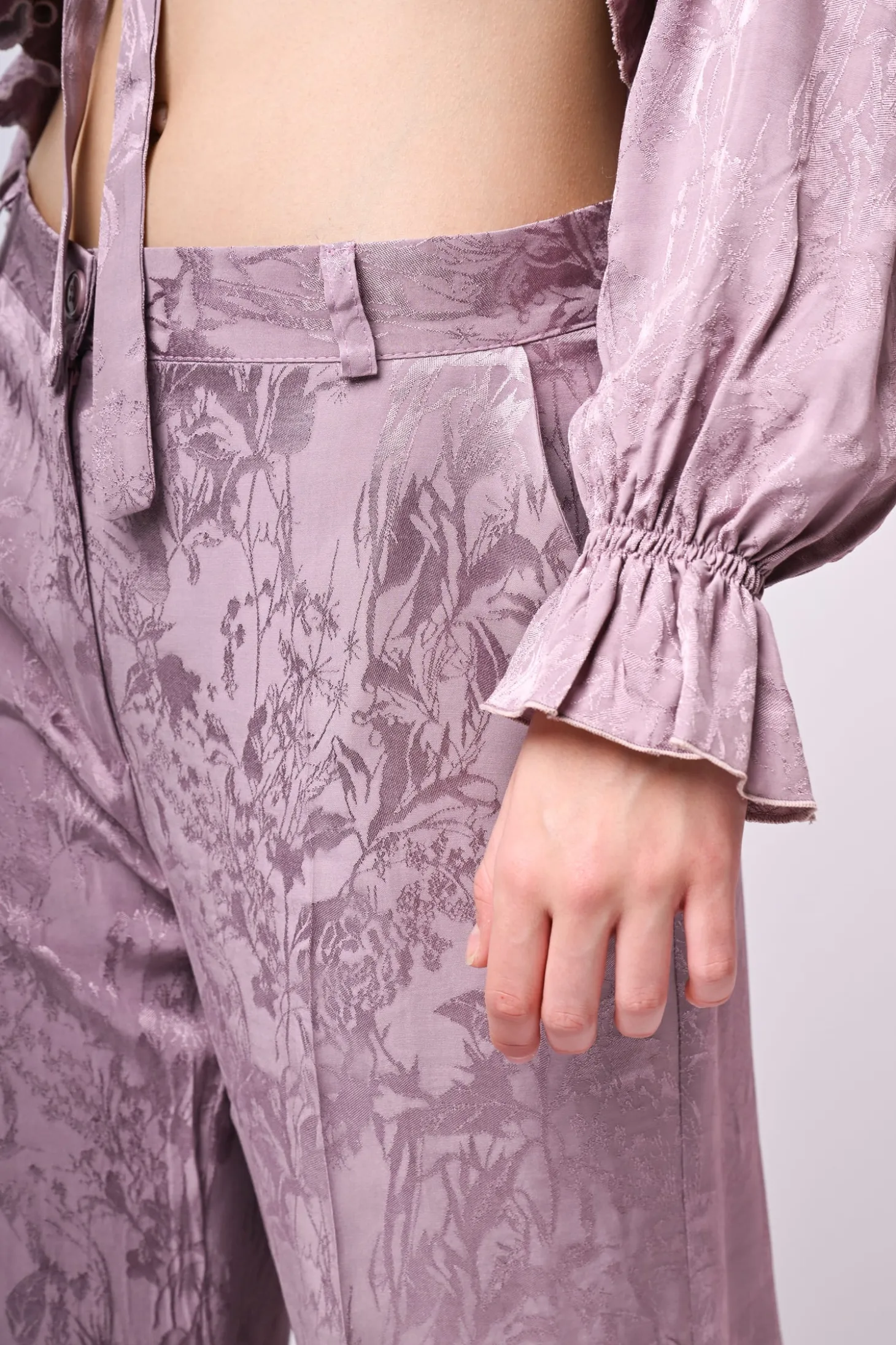 Pantaloni palazzo in jacquard floreale