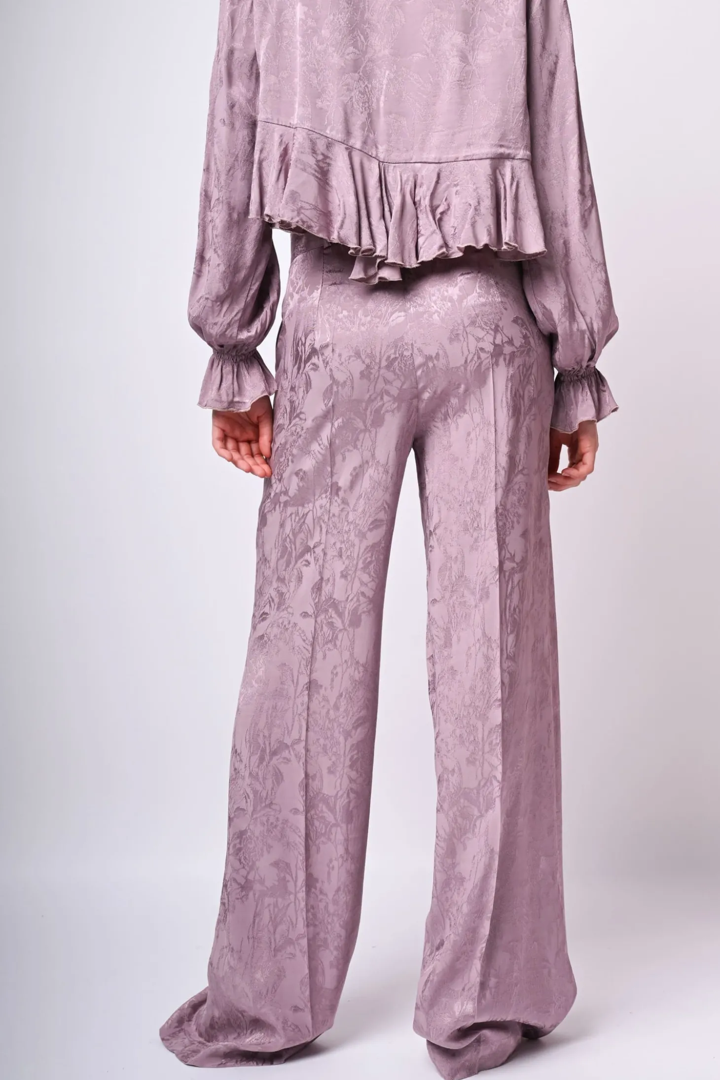 Pantaloni palazzo in jacquard floreale