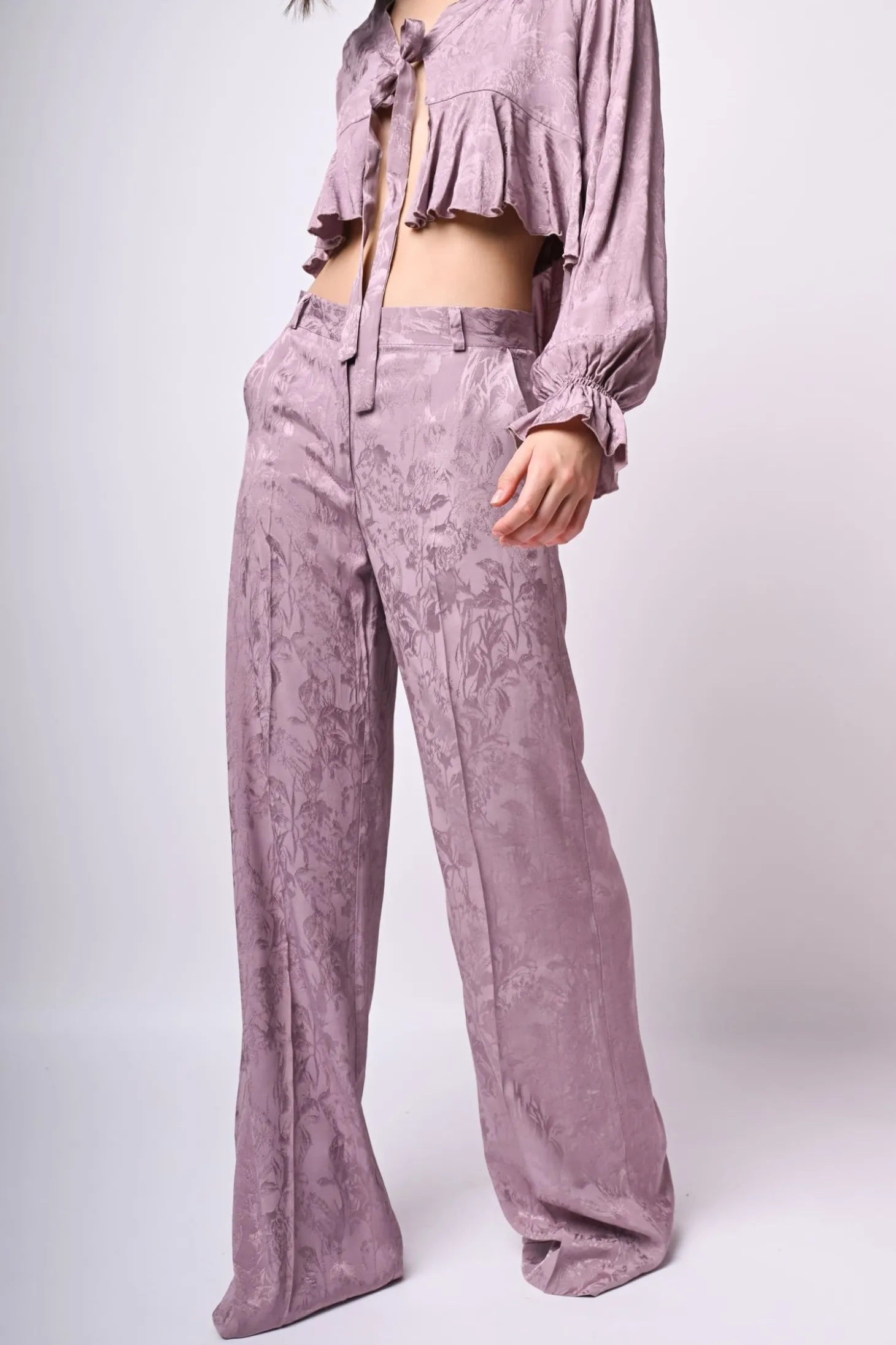 Pantaloni palazzo in jacquard floreale