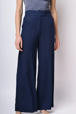 Pantaloni palazzo in lino e viscosa