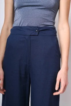 Pantaloni palazzo in lino e viscosa