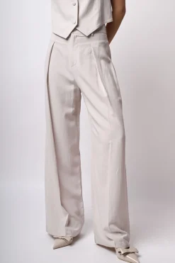 Pantaloni palazzo in viscosa e lino