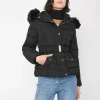 Piumino corto con faux fur al cappuccio