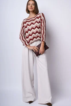 Pull in maglia crochet a righe zig-zag