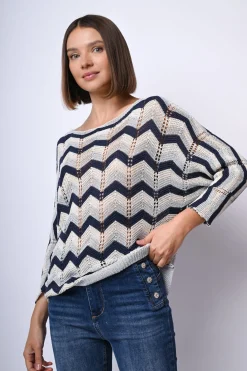 Pull in maglia crochet a righe zig-zag
