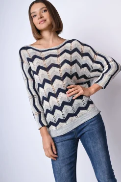 Pull in maglia crochet a righe zig-zag