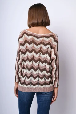 Pull in maglia crochet a righe zig-zag