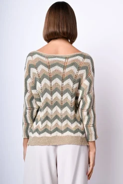 Pull in maglia crochet a righe zig-zag