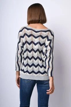 Pull in maglia crochet a righe zig-zag