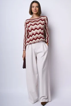 Pull in maglia crochet a righe zig-zag