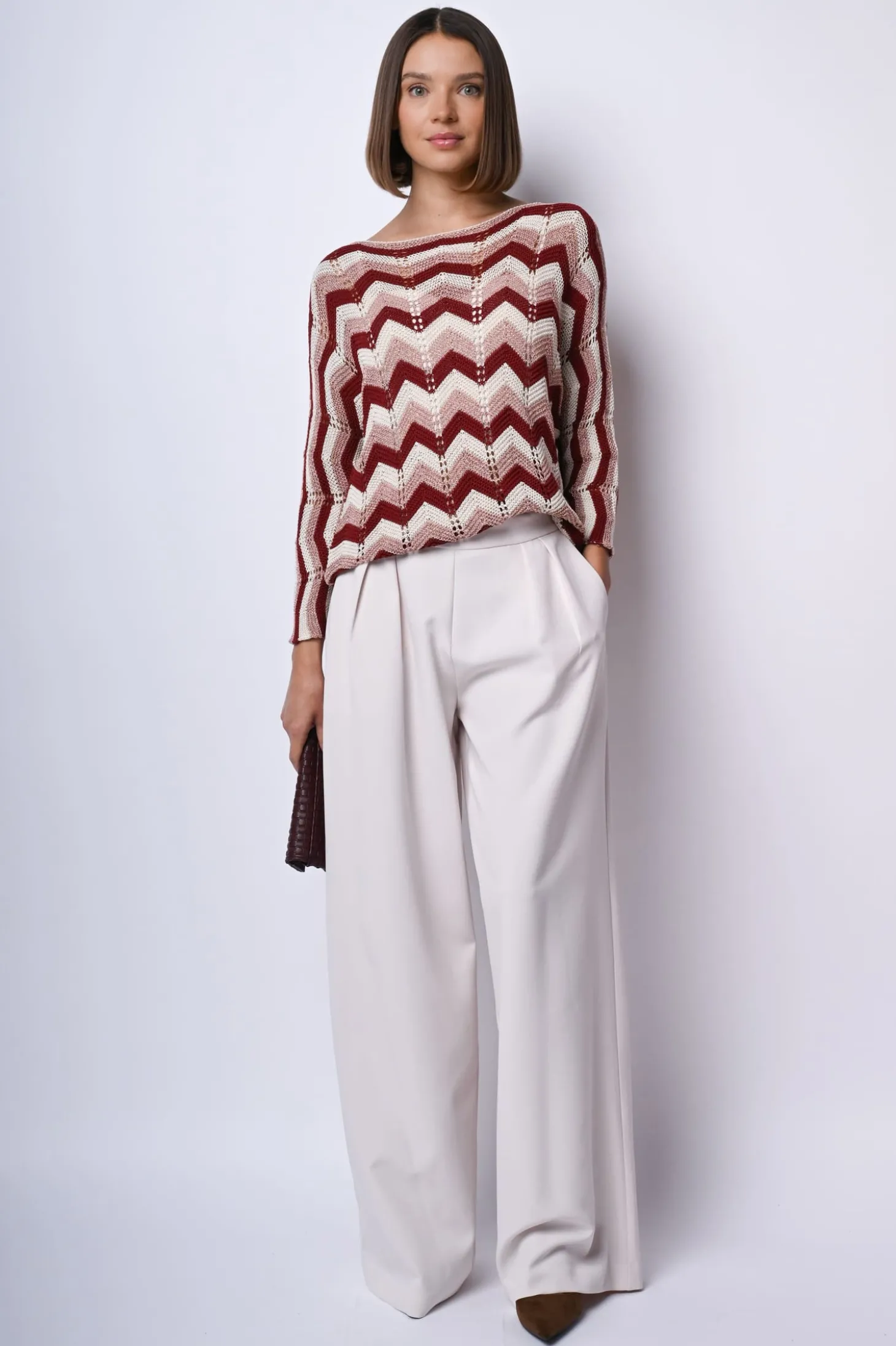 Pull in maglia crochet a righe zig-zag