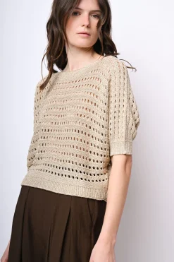 Pull in maglia crochet con fiocco sul retro