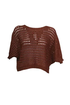 Pull in maglia crochet con fiocco sul retro