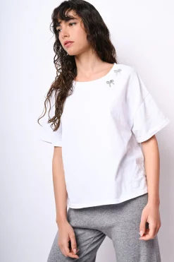 T shirt con fiocchi in strass
