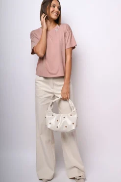 T shirt con fiocchi in strass