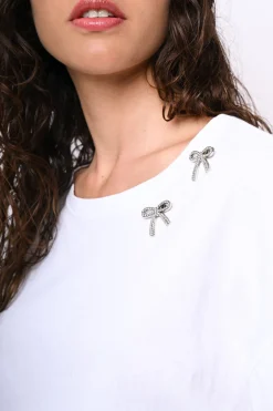 T shirt con fiocchi in strass