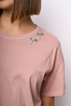 T shirt con fiocchi in strass