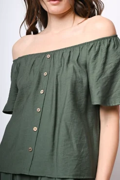 Top a spalle scoperte con bottoni