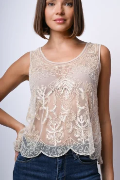 Top con ricami e paillettes
