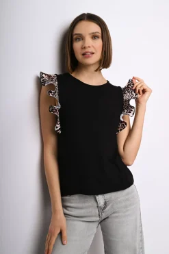 Top con rouches a stampa leopardata