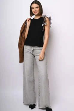 Top con rouches a stampa leopardata
