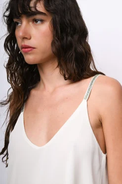 Top con spalline in strass