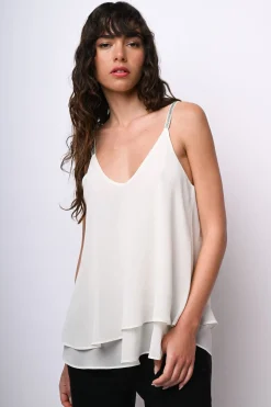 Top con spalline in strass