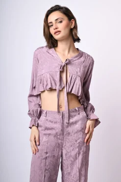 Top crop in jacquard floreale