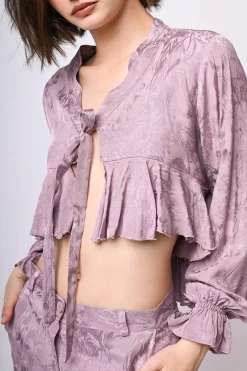 Top crop in jacquard floreale