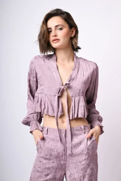 Top crop in jacquard floreale