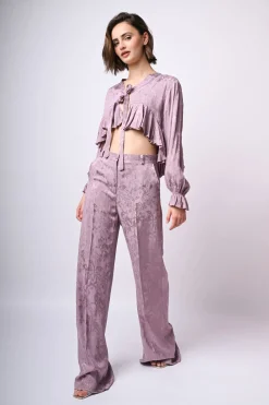 Top crop in jacquard floreale