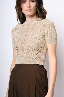 Top crop in maglia crochet lurex