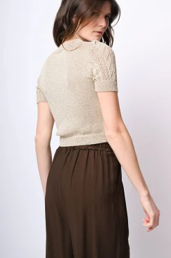Top crop in maglia crochet lurex