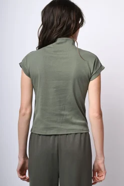 Top in cotone con collo alto