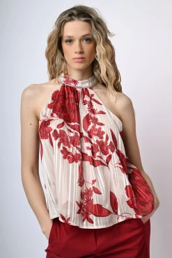 Top in georgette a stampa floreale